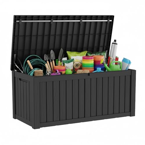 LAUSAINT HOME 230 Gallon Resin Deck Box, Package Delivery Box with Lockable Lid, Waterproof Outdoor Storage Box For Garden Tools, Patio Cushions(230 Gallon,Black) - color: Black, size: 230 Gallon