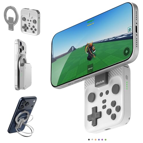 abxylute M4 Snap-On Mobile Gaming Controller for Android & iPhone, Switch 1&2, Portable Bluetooth Controller, Pocket-Sized Retro Arcade Phone Gamepad Kickstand, Dual Joystick Turbo Pro Gaming Magnetic (White) - color: White