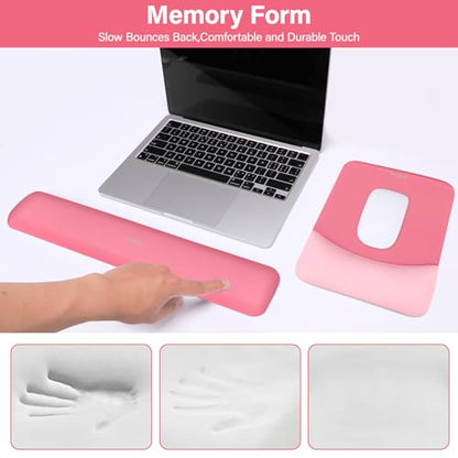 MOSISO Wrist Rest Support Mouse Pad & Keyboard Set, Melon Pink | Rectangular Ergonomic Mousepad, Non-Slip Base, Home/Office Pain Relief & Easy Typing, Neoprene Cloth & Raised Silicone Lining - color: Melon Pink
