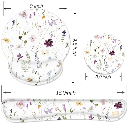 Ergonomic Mouse Pad with Wrist Rest and Keyboard Wrist Rest, Mousepad and Wrist Rest for Computer Keyboard, Pain Relief, Non-Slip Rubber Base, Mouse Pad Wrist Support for Gaming, Flowers and Plants - color: Flowers and Plants