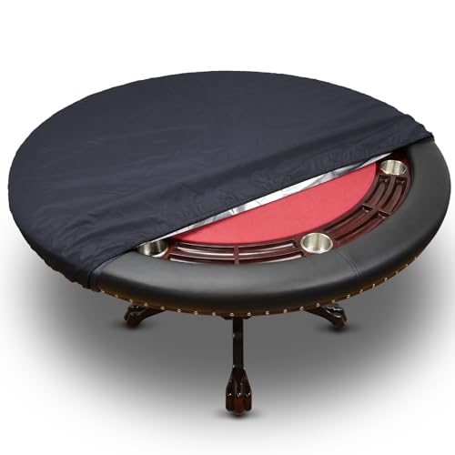Macarrie Oval Poker Table Dust Cover Black Heavy Duty Water-Tight Dust Proof Protective Vinyl Poker Table Dust Cover with Elastic Band Hem for Home Game Rooms Casinos Easy to Slip on - size: 56"l X 56"w