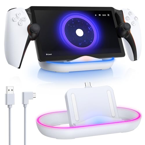 FYOUNG Charging Dock Station for PlayStation Portal Console, Charger Stand for Ps Portal with Colorful Lights and USB C Charging Cable, Handheld Stand Holder for PlayStation Portal (White)