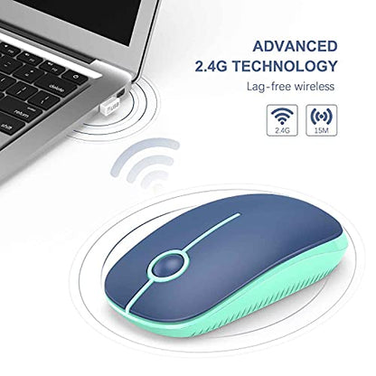 VssoPlor Wireless Mouse, 2.4G Slim Portable Computer Laptop Mouse with Nano Receiver Quiet Silent Optical Mice for Notebook, PC, Laptop, Computer-Blue and Green - color: Blue and Green