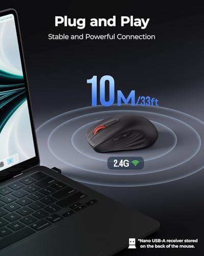 wegear Rechargeable Silent Wireless Mouse, 2.4G USB Computer Mice-Black | Cordless Mouse with 6 Buttons, Quiet Click, Ambidextrous Grip, Adjustable DPI for Laptop, PC, Mac