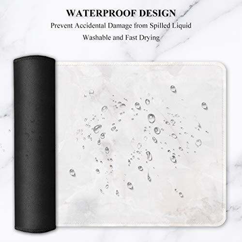 Auhoahsil Large Mouse Pad, Full Desk XXL Extended Gaming Mouse Pad 35" X 15", Waterproof Desk Mat w/Stitched Edges, Non-Slip Laptop Computer Keyboard Mousepad for Office and Home, White Marble Design - color: 51 Elegant White Marble, size: XXL - Extended