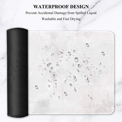 Auhoahsil Large Mouse Pad, Full Desk XXL Extended Gaming Mouse Pad 35" X 15", Waterproof Desk Mat w/Stitched Edges, Non-Slip Laptop Computer Keyboard Mousepad for Office and Home, White Marble Design - color: 51 Elegant White Marble, size: XXL - Extended