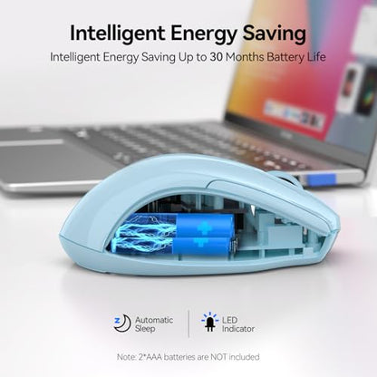 TECKNET Wireless Mouse, BT 5.0/2.4G, Silent 4800 DPI 6 Buttons, Lightblue | Bluetooth 5.0/3.0 & USB A, 2-Device Easy Switch, Wide OS Compatible, 6-DPI, Ergonomic for S/M Hands, Extended Battery - color: Lightblue
