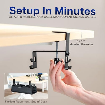 VIVO Clamp-on Under Desk 16 inch Fabric Cable Management Tray, Wire Concealer, Power Strip Storage, Workspace Organization, Easy Fold Down Access, Black, DESK-AC16F-C - size: 16"