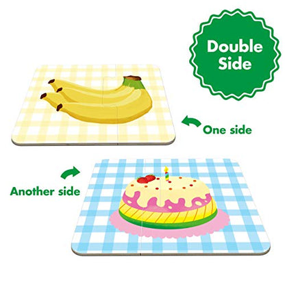 48 Food Matching Puzzles with Error-Correction Mechanism Pre-Primer in 2 Pieces, Perfect for Preschool Learning (24 Blocks Double Sided) - style: Food