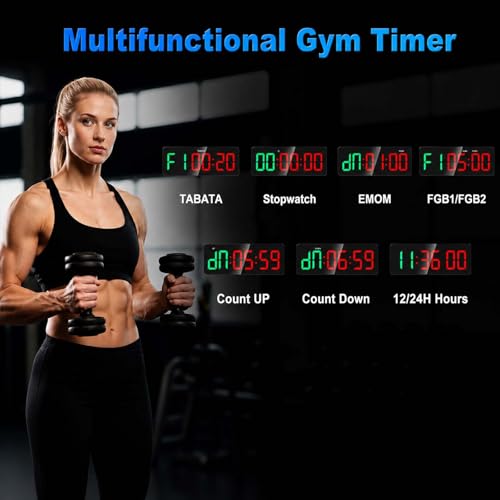 Gym Clock Timer for Tabata, FGB & EMOM, Large LED Workout Clock with Remote Control, 10 Custom Interval Modes, 120dB Buzzer, Fitness Digital Timer for Home Gym, HIIT, CrossFit, Boxing, Yoga, Garage | 12-inch LED display and bold oversized numbers