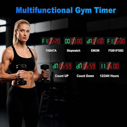 Gym Clock Timer for Tabata, FGB & EMOM, Large LED Workout Clock with Remote Control, 10 Custom Interval Modes, 120dB Buzzer, Fitness Digital Timer for Home Gym, HIIT, CrossFit, Boxing, Yoga, Garage | 12-inch LED display and bold oversized numbers