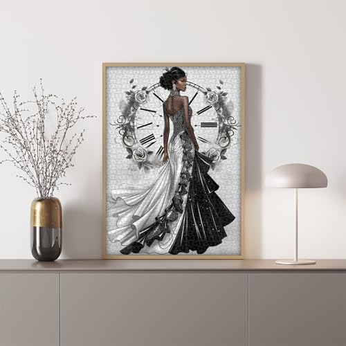Impossible Puzzle for Adults 1000 Pieces, Flower Beauty Women Black Girl Puzzles, Flower Jigsaw Puzzle Lady Aesthetic Art Vintage - style: Black Girl Puzzle