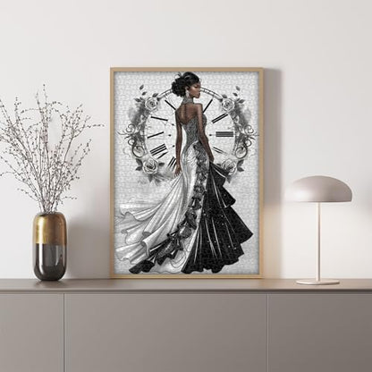 Impossible Puzzle for Adults 1000 Pieces, Flower Beauty Women Black Girl Puzzles, Flower Jigsaw Puzzle Lady Aesthetic Art Vintage - style: Black Girl Puzzle