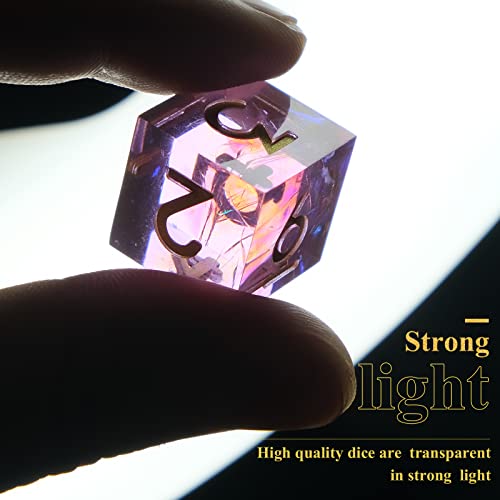 Sharp Edge DND Dice Set Handmade 7 Accessories Dice for Dungeons and Dragons TTRPG Games, Multi-Sided RPG Polyhedral Resin Sharp Edge Dice Roleplaying Games - color: Dice-pink Purple6