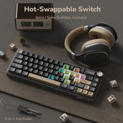 RK ROYAL KLUDGE R65 Wired Gaming Keyboard with Volume Knob, 60% Percent RGB Backlit Mechanical Keyboard Gasket Mount with PBT Keycaps, MDA Profile, QMK/VIA, 66 Keys Hot Swappable Cream Switch, Black - color: Black