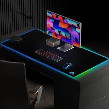 Cacoy 43"x24" RGB Large Gaming Mouse Pad, LED Extended Desk Mousepad, Black | XXL RGB Keyboard Mouse Mat with 9 Light Modes Optimized Special-Textured Surface & Non-Slip Rubber Base for Speed and Control - color: Rgb, size: 43" x 24"
