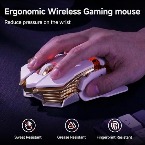 EWEADN G5 Tri-Mode Wireless Gaming Mouse, 12800 DPI Programmable Ergonomic Mouse with Metal Base for Stability, 500mAh Rechargeable, 8 Macro Buttons, Rapid Fire Key, RGB Backlit for FPS PC Mac- White - color: White