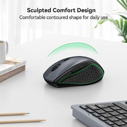 TECKNET 2.4G Wireless Mouse, 4800 DPI Ergonomic Computer Mouse, USB, Grey | Mouse for Laptop with USB Receiver, 6 Adjustable DPI, Quiet Click, 30-Month Battery, 6 Button, Portable for PC Chromebook Mac - color: Grey