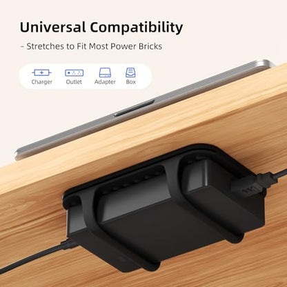 Universal Silicone Laptop Charger Holder,Under Desk Power Brick Mount Organizer for Charging Brick & Cables,Flexible Non-Slip Power Bricks Mount,Secure Supply Holder for Laptop Charger,Black - color: Black