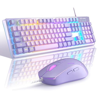 Gaming Keyboard and Mouse Combo, K1 RGB LED Backlit Wired Keyboard with 104 Key Computer PC Gaming Keyboard for PC/Laptop (Purple) - color: K1 violet