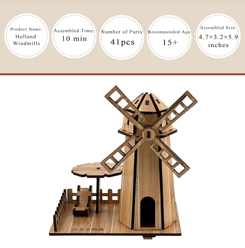 3D Puzzles for Adults, Log Cabin DIY Wooden House Model Kits for Adults to Build, Country Cottage Building Model, 3D Jigsaw Brain Teaser Puzzle, Dollhouse (Holland Windmill)