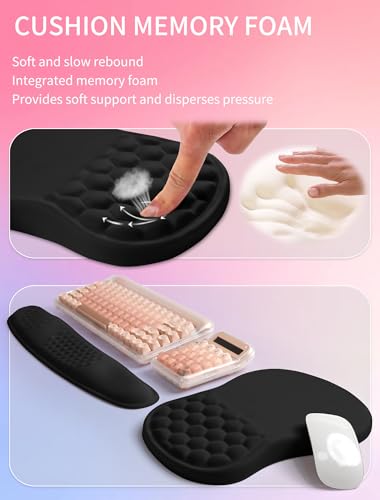 Hokafenle 2in1 Combination, Wave Keyboard Wrist Rest and Ergonomic Curvature Mouse Pad Wrist Support for Relieve Wrist Pain, Filled with Soft Cushion Memory Foam, Black - color: Black