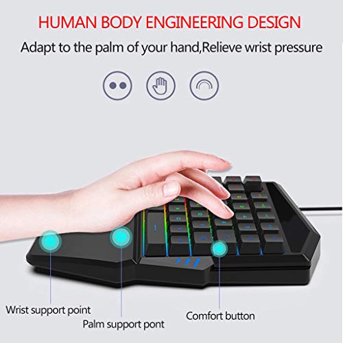 PC One-Handed Keyboard Ergonomic Mechanical Gaming Keypad with 35 Keys Wrist Rest Colorful Backlight for Laptop/Computer/Mobile Phone/Tablet