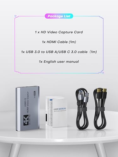 XIIXMASK Video Capture Card, USB 3.0 Capture Card 4K HDMI Loop-Out, 4K 60FPS/1080P 240FPS Video Game Capture for Works for PS5/Camera/PC/Streaming - color: Grey
