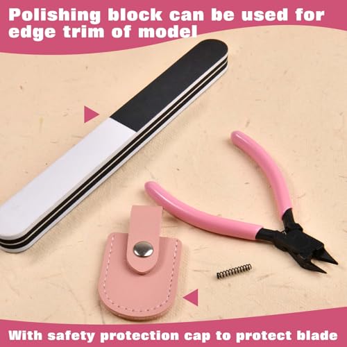4.3-inch Hobby Nippers Model Tools for Advancers to Repair and Fix Plastic Kits with Double-sided Open-edge Sprue Cutter for Plastic Miniature Building with Polishing Block, Protection Cap