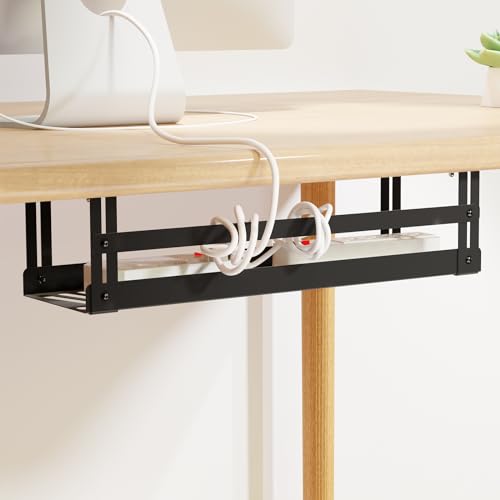 PAVSTINE Under Desk Cable Management Tray, 17 in Metal Cable Tray Basket | For Wire Management, Power Strip Holder, Cord Organizer, Wire Tamer for Home/Office Desk Cable Hider Black - size: 17 inch Cable Tray×1 Pack