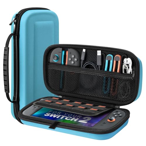 TiMOVO Carrying Case for Nintendo Switch 2 (2025), Blue | Large Capacity, Hard Shell Protective, 10 Game Card Slots, Pockets for Console & Accessories, Portable Travel Pouch - color: Blue, size: 10 Slots