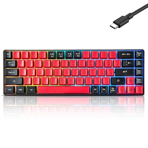 Wired Portable 60% Mechanical Feeling Gaming Keyboard,RGB LED Backlit Compact 68 Keys Mini Wired Office Keyboard for Windows Laptop PC Mac Gamer, Typist, Travel on Business Trip- Red and Black - color: Red and Black