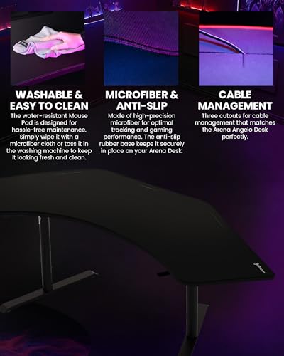 Arozzi Arena Angelo Gaming Desk Pad Pure Black | Desk-Wide Microfiber, 88.6 x 28 in, Anti-Slip Rubber Base, Water-Resistant, Machine Washable - color: Angelo Pure Black