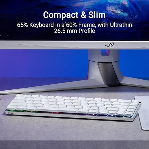 ASUS ROG Falchion RX Low Profile Wireless Gaming Keyboard – 65% Compact TKL, Tri-Mode Connectivity, ROG RX Red Optical Switches, RGB, Touch Panel, Keyboard Cover, PC/Mac Support - White - color: White, size: Red Switch (Low Profile), style: Low Profile Re