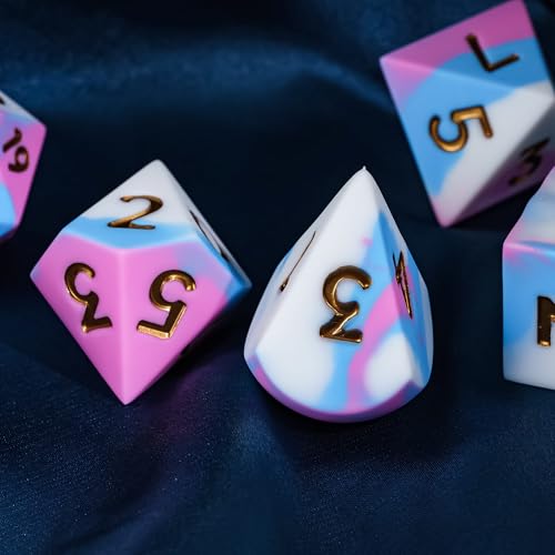 7-Piece Jumbo Silicone DND Dice Set, 25mm Oversized D&D Dice | Round Edges Soft Perfect Bouncer Compatible with Dungeons and Dragons RPG Bar Pub Club Party Games - color: Pink&white&blue
