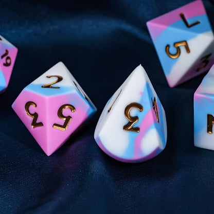7-Piece Jumbo Silicone DND Dice Set, 25mm Oversized D&D Dice | Round Edges Soft Perfect Bouncer Compatible with Dungeons and Dragons RPG Bar Pub Club Party Games - color: Pink&white&blue
