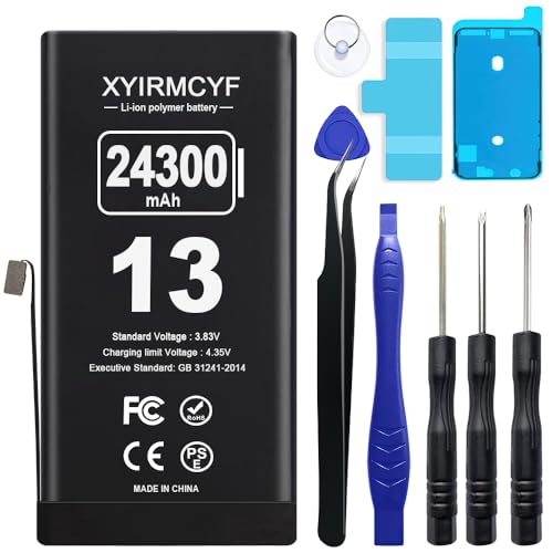 XYIRMCYF 24300mAh Super Capacity Battery Compatible with iPhone 13, 0 Cycle Li-Polymer Replacement Battery for iPhone 13, with Professional Repair Tool Kit - color: 13-24300