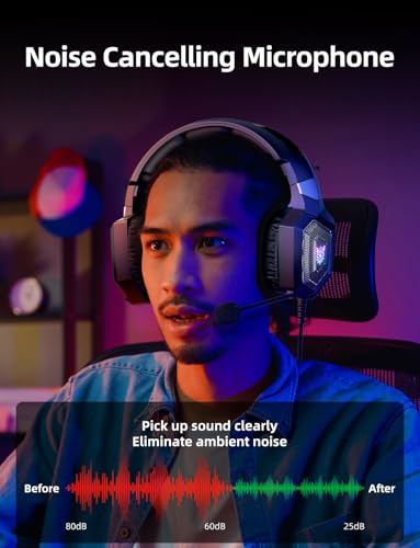 Gaming Headset with Microphone, Gaming Headphones Compatible for PS4 PS5 Xbox PC with RGB Lights, PlayStation Headset with Noise Reduction 7.1 Surround Sound Over-Ear and Wired 3.5mm Jack (Black) - color: Black