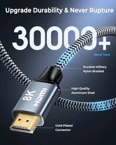 8K HDMI Cable 4 ft 2Pack, 48Gbps High Speed HDMI 2.1 Cable, Braided HDMI Cable 2.1 8K 60Hz 4K 120Hz Support for HDR eARC HDCP 2.2/2.3, HDMI Cord Compatible with HDTV, Laptop, Monitor, PC - size: 4FT