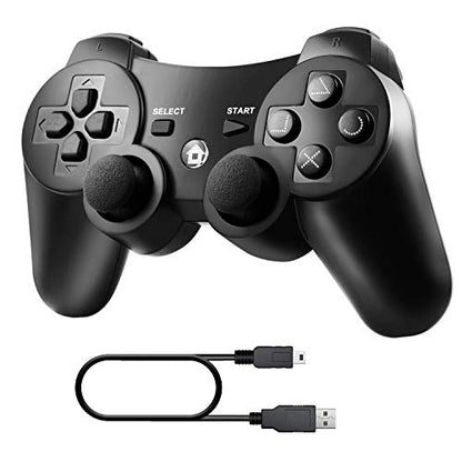 Diswoe Controller for PS-3, Wireless Bluetooth Controller Gamepad Joystick, Double Vibrating Controller for Play_station 3 with Charger Cable Cord Thump Grips