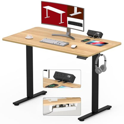 SANODESK Electric Standing Desk with Desk Clamp Power Strip 40"x 24" Whole-Piece Desktop Height Adjustable Stand Up Desk with Cable Management Sit Stand Home Office Desk Black Frame/Maple Top - color: Black Frame+maple Top, size: 40"x24"