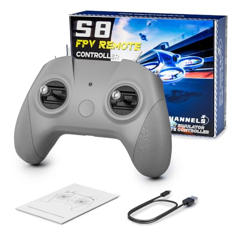 FLYDrone S8 Pro FPV Simulator Controller for Windows PC, USB-C Drone Flight Simulator Joystick, 8-Channel Mode 2 RC Training Remote with Non-Centering Throttle for Liftoff/DRL/Uncrashed, Grey (Grey) - color: Grey