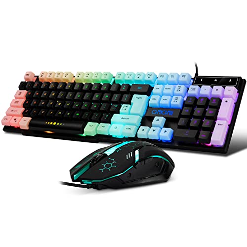 CHONCHOW Gaming Keyboard and Mouse Combo, USB Wired Rainbow Backlit