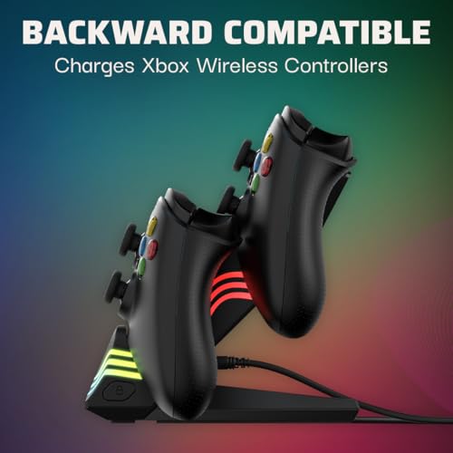 PDP Afterglow Wave LED Dual Gaming Charger for 2 Xbox Controllers, Customizable RGB Lighting Effects - Black - color: Black, style: Xbox