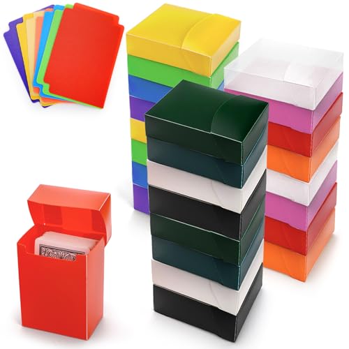 24 Pack Card Deck Boxes with 24 Dividers, Plastic Hard Gaming Card Holder Organizer, Collectible Trading Playing Cards Storage Box, Closed Sports Cards Cases for Family, Party Games