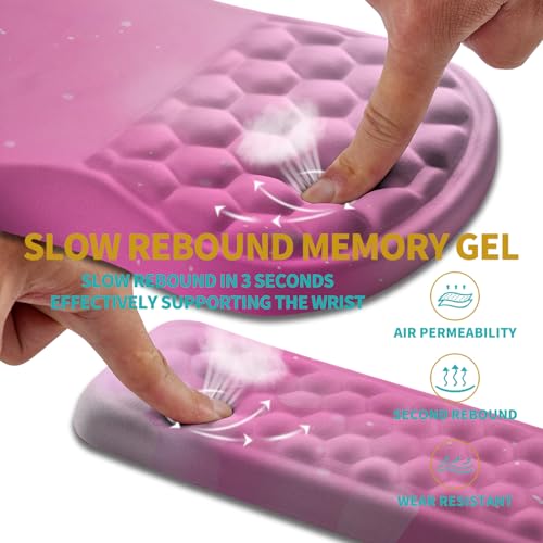 Hokafenle 2 in 1 Ergonomic Mouse Pad Wrist Support & Wrist Rest for Computer Keyboard Set, with Relieve Carpal Tunnel Pain Massage Bulge and Full Memory Gel Design (2In1 Set, Sweet Pink) - color: Hk020-sweet Pink