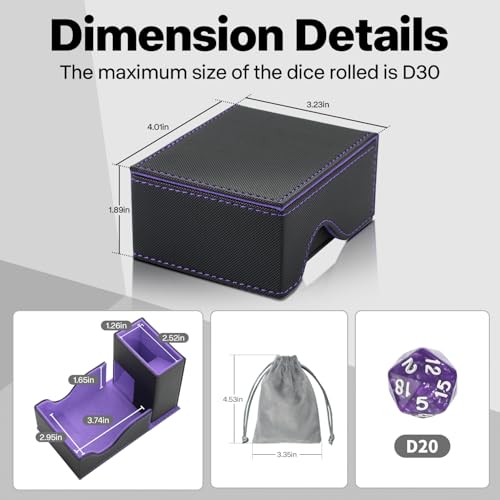 Dice Roller Tower, Premium DND Magnetic Dice Tray, Foldable PU Leather Dice Tower RPG Gifts for Dungeons and Dragons MTG Dm & Player Black/Violet - color: Black/Violet