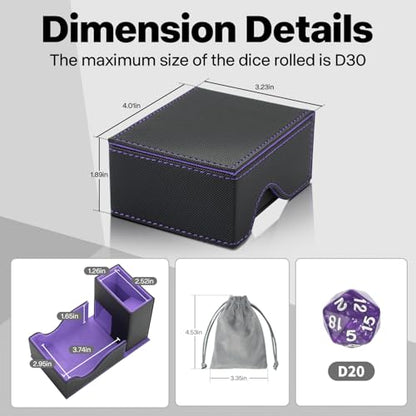 Dice Roller Tower, Premium DND Magnetic Dice Tray, Foldable PU Leather Dice Tower RPG Gifts for Dungeons and Dragons MTG Dm & Player Black/Violet - color: Black/Violet