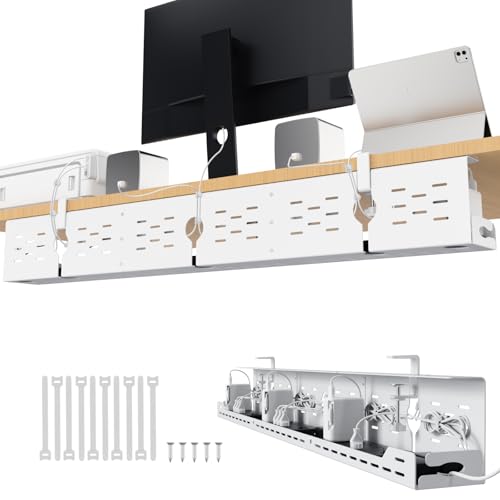 Univivi Under Desk Cable Management Tray, Cable Management, 48 inch, White | Durable Steel Material, Cord Organizer with No-Drill C-Clamp and Screw Mount, Effortless Wire Management for Office/Home - color: White, size: 48"