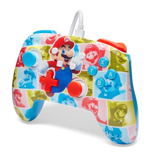 PowerA Enhanced Nintendo Switch and Switch 2 Wired Controller - Mario Hero Reel, Gamepad, game controller, wired controller, officially licensed - color: Mario Hero Reel